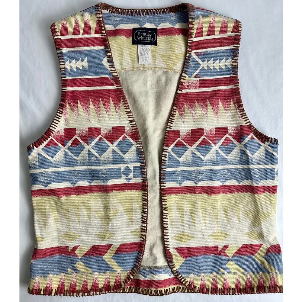 VTG Bentley Arbuckle 8 Medium 100% Cotton Vest 90s Western Boho Santa Fe Aztec